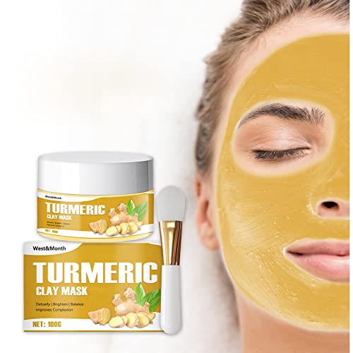 Mască facială Turmeric, mască de noroi Detox pentru îngrijirea pielii,mască de noroi Turmeric pentru acnee,murdărie,ulei și porii de rafinare 100g mască cu perie