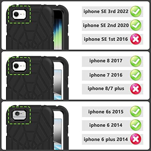 Carcasă pentru iPhone pentru iPhone SE 2022/2020, pentru iPhone 8/7/6/6s cu [2pack] protector de ecran de sticlă temperat, protecție de protecție rezistentă la șocuri grele SE 3/2 generație Cover de 4,7 Negru negru