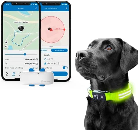 Tracker pentru animale de companie GPS tractive cu guler pentru câini LED - impermeabil, locație GPS și tracker de activitate inteligentă, gamă nelimitată