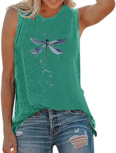 Femei topuri de rezervor pentru femei imprimate libelule de vară tricouri fără mâneci bluză grafică antrenament de gimnastică color rotund trico