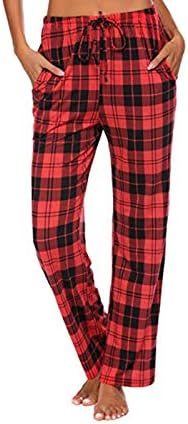 Pantaloni de pijama de carouri de bivol, talie elastică, plaidă roșie pjs îmbrăcăminte de dormit confortabilă casual casual sport