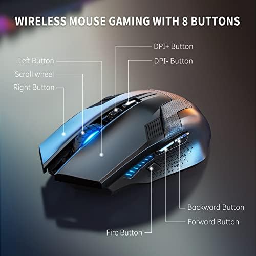 Mouse pentru jocuri fără fir TECKNET, Mouse pentru Computer fără fir de 4800 DPI cu 8 butoane, Mouse fără fir pentru jocuri