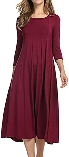 Kulywon pentru femei moda casual rochie solidă rotundă rotundă cu mânecă lungă mid vițel rochie rochii midi formale pentru