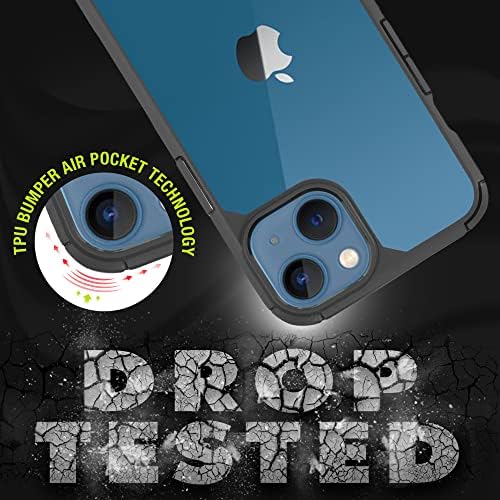 OUTERFACTOR CLEAR IPhone 13 Telefon Capac de protecție - Sockproofproof & Drop Testate - Profil subțire - Absorbție maximă a impactului - Grad militar accidentat - Telefon 13 Case 6.1 Marginile negre