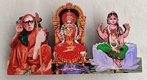 Vils Kanchi Shri Maha Periyava Zeiță Shri Kanchi Kamakshi și Zeiță Sri Bala Tripura Sundari Divin Sfânta Blessing Wood & Plastic Frame Detatout cu backstand pentru pooja