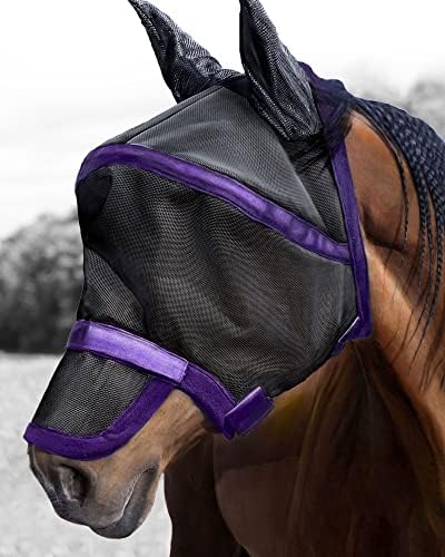 Harrison Howard Maskology Supreme Horse fly Mask protecție UV stelară cu capac detașabil pentru nas bine primit mască 2-în-1 Violet L dimensiune completă