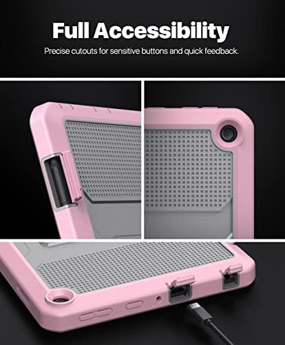 Carcasă de protecție Moko compatibilă cu Kindle Fire HD 8 și 8 Plus tabletă, coajă de coajă robustă pentru corp complet cu protector de ecran încorporat, gri/roz