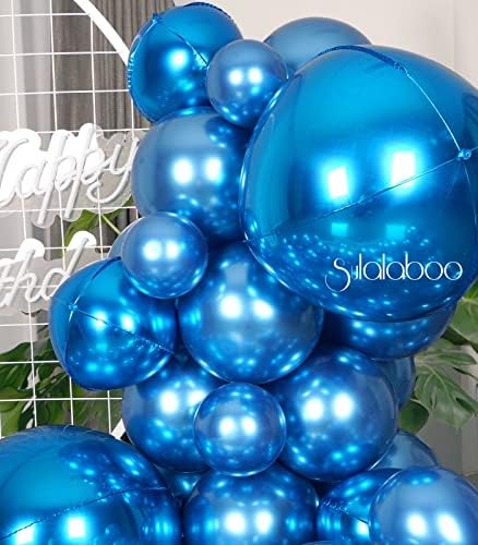 Sulalaboo Blue Metallic Balloons și Blue 4d Balloane 75pcs Dimensiuni diferite 4d Foil Helium Latex Balloon Chrome Set pentru aniversare aniversare pentru copii pentru copii decorațiuni pentru petreceri de nuntă