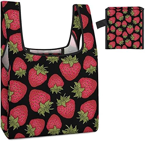 Căpșuni roz Bag de serviciu greoi pentru a reutiliza pungi alimentare pliabile pentru camping pentru cumpărături de călătorie în weekend