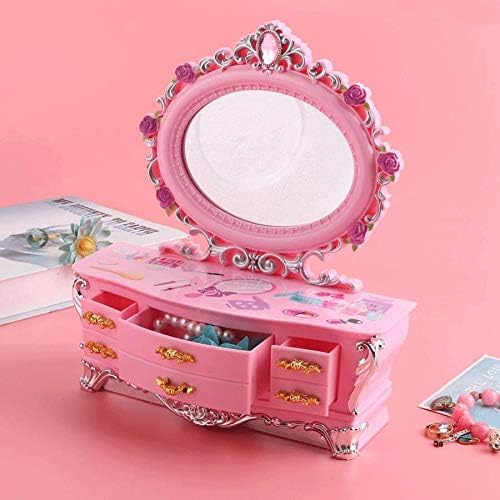 Cutie de machiaj roz Zlbyb cutie muzicală oglindă cutie portabilă de depozitare a bijuteriilor organizator de depozitare acasă Bitrthady cadou de petrecere pentru copii