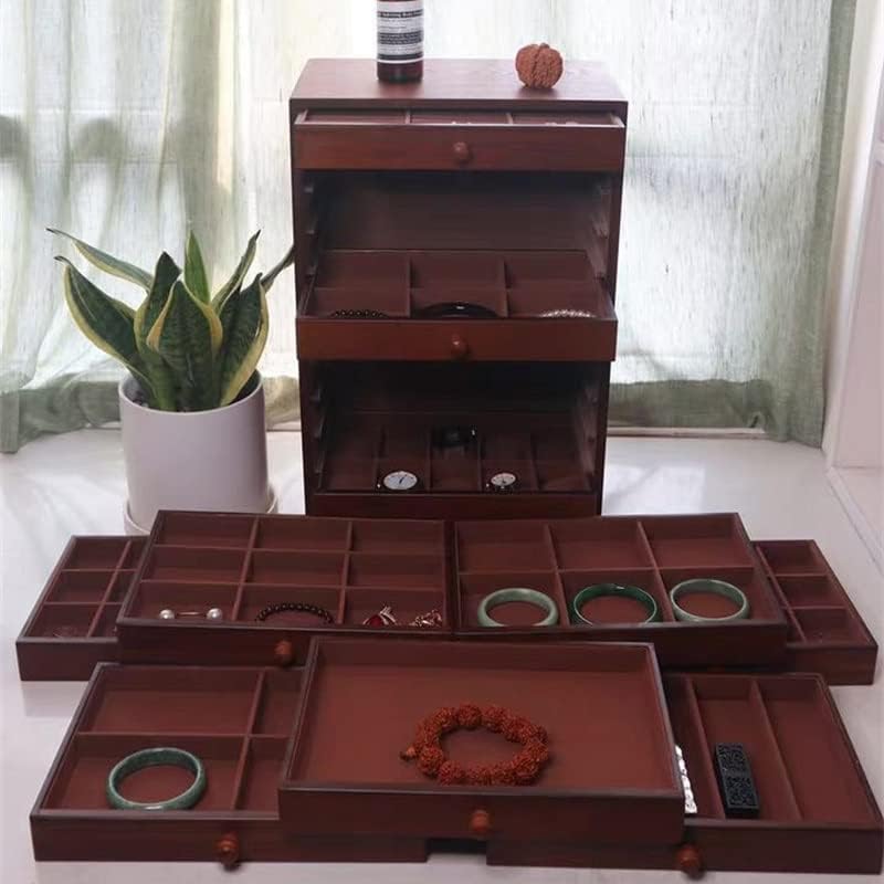 IRDFWH Multi-strat mare 10 straturi cutie de bijuterii din lemn organizator de depozitare Vintage cutii cadou ambalare casetă de afișare