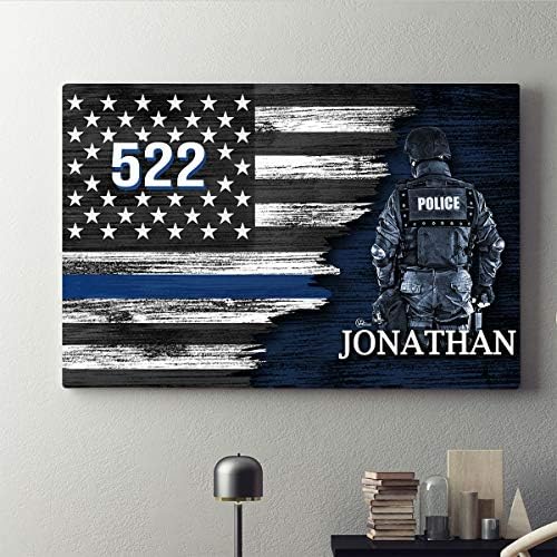 VTH global personalizat nume personalizat număr de insigne ofițer de poliție subțire linie albastră vie vie materie steag american pânză imprimeuri de aplicare a legii poster arta perete acasă decorațiuni de birou decorațiuni de birou