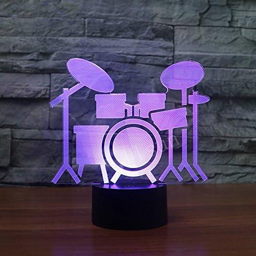 Molly Hieson 3d Drum Kit Night Light Usb Touch Comutator Decor lampă de masă de masă optică Lămpi de iluzie 7 Lumini de schimbare