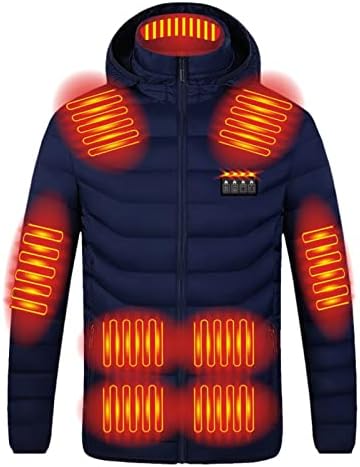 Jacheta încălzită pentru bărbați, 4 niveluri de încălzire, 19 zone de încălzire, saloane la spălare cu guler cu guler cu glugă cu capotă