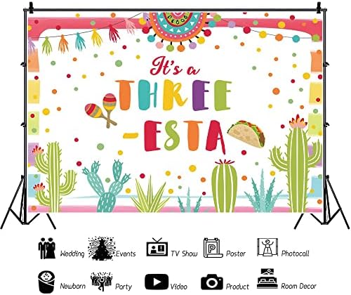 Renaiss 7x5ft Mexican a treia zi de naștere fundal Fiesta trei-esta Petrecere Decor fotografie fundal pentru copii copii Cactus pete colorate Mexican Fiesta tapet portret fotografie trage recuzită