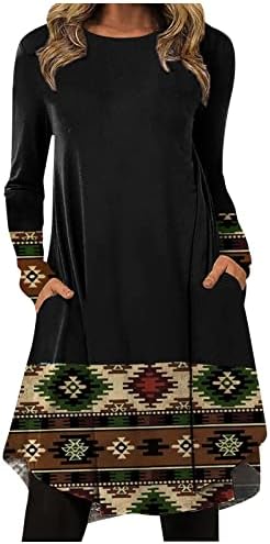 NOKMOPO Maneca lunga Cocktail Rochie & nbsp; Pentru Femei Femei Moda Casual imprimate rotund gat pulover vrac Maneca lunga rochie