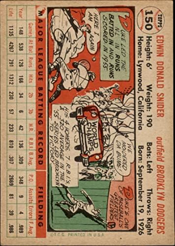 1956 Topps # 150 Wht Duke Snider Brooklyn Dodgers VG+ Dodgers
