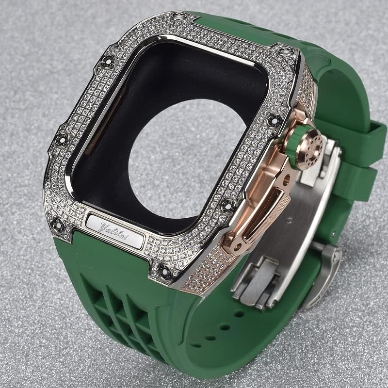 Kavju cauciuc titan bezel pentru Apple Watch 7/6/5/4/SE Apple Mod Watch Accesorii Înlocuire Titanium Case de lux compatibil cu seria IWatch 44mm cu instrument