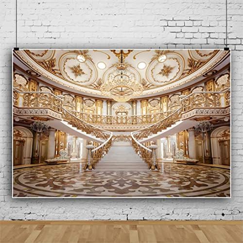 Baocicco 12x8ft retro palat fundal pentru fotografie Sala de aur scara candelabru de lux tavan fotografie murală fundal nunta