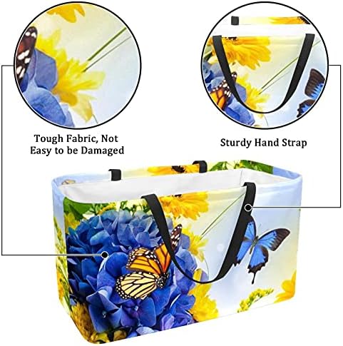 Lorvies Flowers Butterflies Digital Hydragea Daisies Coș de depozitare albastru - dreptunghi mare pentru haine, jucării, încălțăminte și picnic