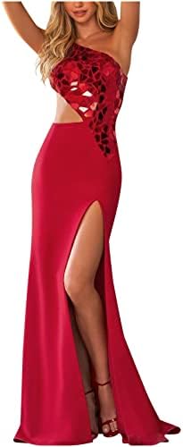 Rochii de bal Sexy cu un singur umăr cu paiete 2022 pentru femei sclipici talie decupată fantă rochie lungă Sirenă Rochie de mireasă de seară