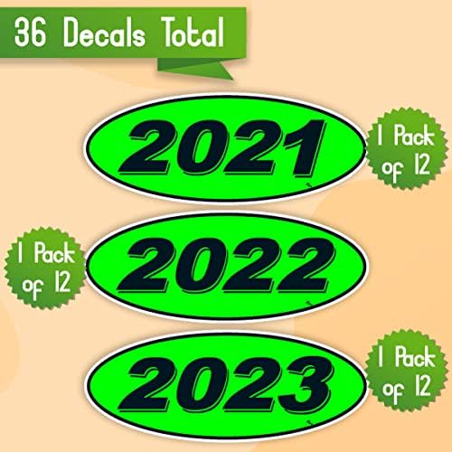 Versa-Tags 2021 2022 și 2023 Model Oval Model Anul auto Stickers ferestre fabricate cu mândrie în SUA Versa Oval Model Windshield Anul autocolantelor sunt verzi și negre în culori vin doisprezece pe an
