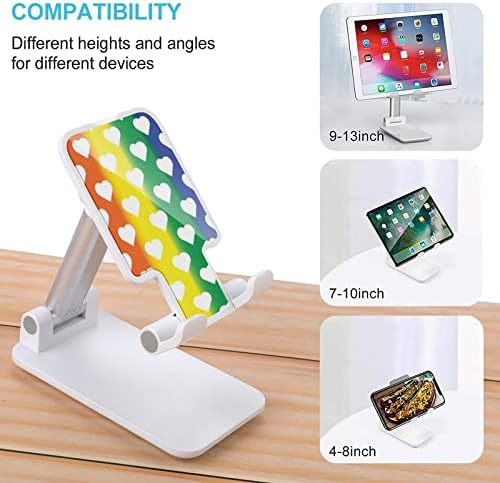 Inimi albe pe LGBT Rainbow Tut Stand de telefon mobil compatibil cu tablete pentru iPhone pentru tablete pliabile reglabile pentru telefonul mobil Reglabil