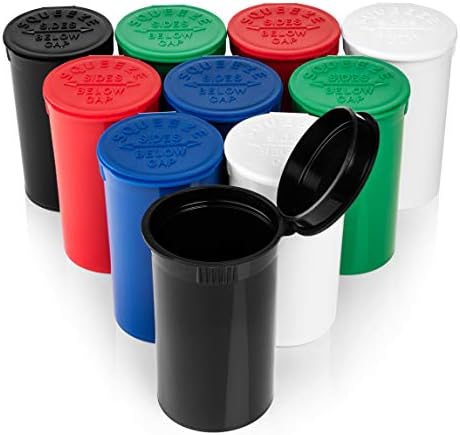 Top Class Ventures Airtight 19 Dram Pop Top Bottles - Containere pentru borcane de depozitare cu capace articulate - utilizare multiplă pentru ierburi, ceaiuri, pastile, bomboane și multe altele-pachet de 10