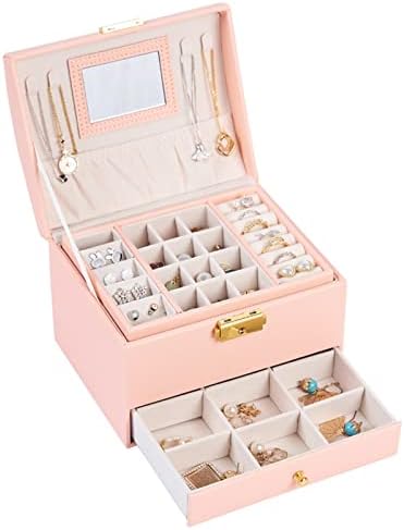 Cutie de depozitare a bijuteriilor cosmetice WAAZI, cutie de depozitare a bijuteriilor cu capacitate mare cu sertar cu celule întunecate, cutii de bijuterii Cercei Colier Ornament Cutie de depozitare