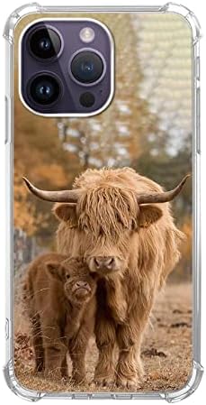 Cutred Highland Cow și Cub Telefon Compatibil cu iPhone 13 Pro Max ， Animale drăguțe Model Silicon Silicon rezistent la șocuri TPU BUMPER COVER COVER PENTRU IPHICE 13 PRO MAX