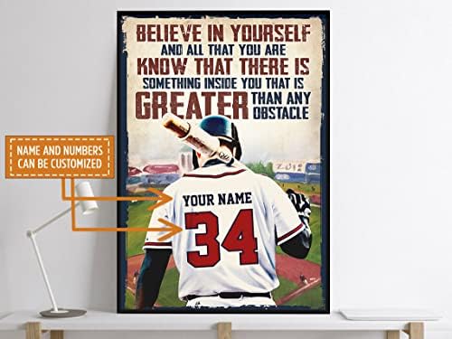 Poster noutate de baseball personalizat pentru băieți, credeți -vă în tine însuți jucători de cadouri motivaționale de inspirație, jucători de arta de perete arta dormitor