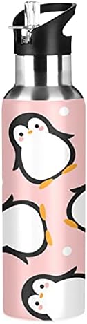 Cute Animal Penguin Copii pentru copii Termos cu școlar de paie în vid în vid izolat din oțel inoxidabil Termos Cupa Cupa SPORT SPORT SPORT CUP CUP CAD MAN MAN pentru fete Femei cu bicicleta 20 oz