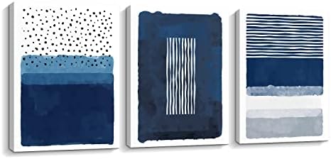 Creoate Canavs Canavs Artă de perete pentru living decor 3 bucăți abstracte albastru și alb pictură de pânză de imprimare set de artă încadrată pentru decor dormitor albastru navy Canvas Decor de perete, gata de atârnare, 12x16 inch x3pcs