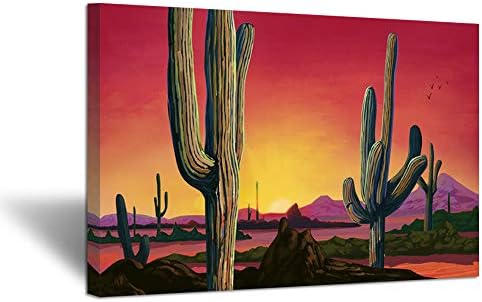 Ihappywall mare Saguaros peisaj Canvas Wall Art Sunset Arizona Cactus Orange fundal Sonoran Desert Galerie de imagini învelite Canvas Artă pentru dormitor pentru casă Gata de agățat 24x36inch