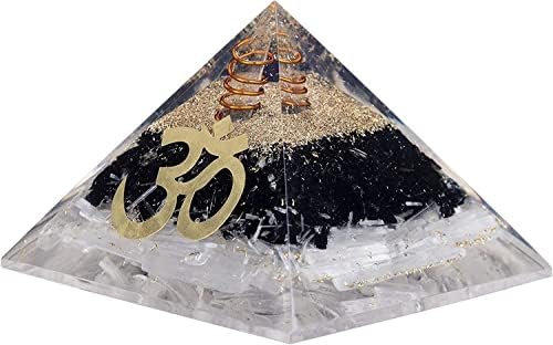 Aashita Creations curăță și protejează piramida ORGONITĂ cu 3 straturi-selenit și cristale de turmalină neagră cuarț transparent