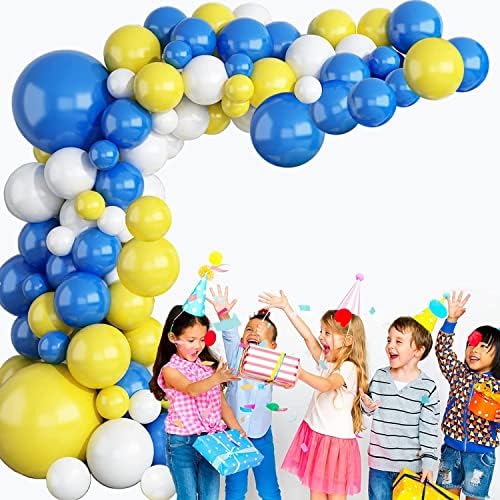 Albastru Galben alb balon Garland Kit, 90 pachet Albastru Galben Alb Latex baloane cu 16ft benzi pentru Baby Shower aniversare