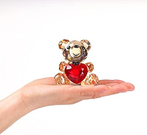 Dojoz Crystal Teddy Bear Figurină Red Inima Roșie Minunat Animal Ornament de colecție Cadouri de ziua de naștere Ziua Îndrăgostiților Cadouri dulci pentru decorațiuni de masă