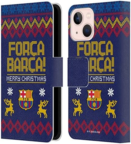 Cap de caz modele licențiat oficial FC Barcelona model de Crăciun Jumper piele Carte portofel caz coperta compatibil cu Apple iPhone 13 Mini
