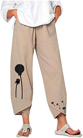 Gufesf femei vara trunchiate Bumbac lenjerie Capris pantaloni largi Harem pantaloni cu buzunare lenjerie pantaloni pentru femei vara