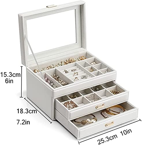 Cutie de bijuterii Wqlyk cutie de organizator de bijuterii pentru femei, carcasă portabilă de bijuterii de călătorie cu 3 straturi cutie de bijuterii cu afișaj mare pentru cercei inel colier suport de afișare a bijuteriilor