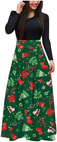 Tricou maxi de Crăciun rochii lungi pentru femei, rochie cu mânecă lungă pentru femei Rochie cu talie înaltă elastică casual tunică