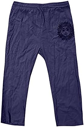 Pantaloni de lenjerie de bumbac pentru bărbați, tipărit soare casual se potrivesc cu baggy hippy stil retro clasic pantaloni de yoga ușori