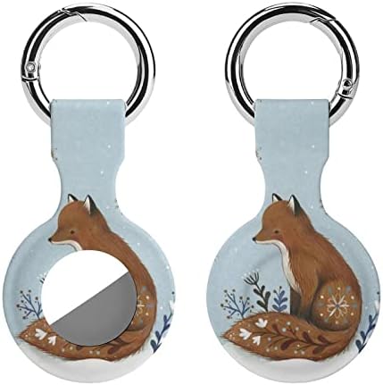 Carcasă protectoare de vulpe de iarnă Snow, compatibilă pentru Airtag cu inel cheie Anti-pierdere Localizator Suport de silicon pentru portofel pentru bagaje pentru pisici