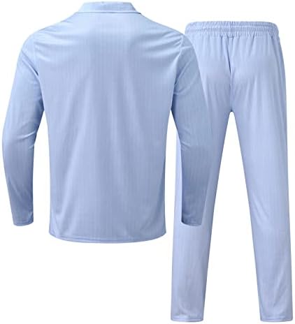 Bărbați pentru bărbați Casual Casual Set Set Set Guler Bluză cu guler Pantaloni de buzunar Set Fashion Bank Costum pentru bărbați albastru deschis