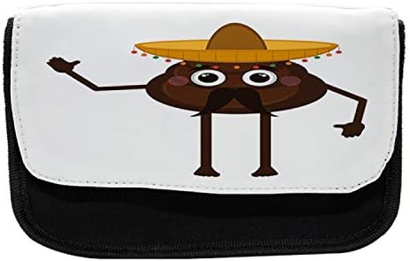 Carcasă de creion Ambesonne Poop Emoticon, un turd mexican amuzant, pungă creion cu stilou cu fermoar cu fermoar dublu, 8,5 x 5,5, galben de pământ de ciocolată