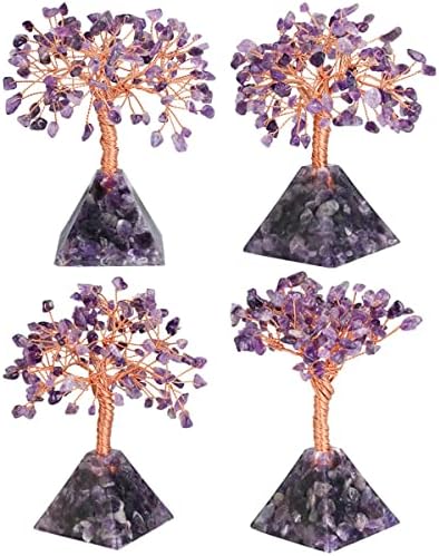 Mookaitedecor Bundle-2 articole: copac de cristal Ametist cu bază de piramidă Ametist Bonsai Money & amp; 1 lb Bulk formă neregulată Titanium Coated Rock Quartz Crystal Points for Crystal Healing Decor