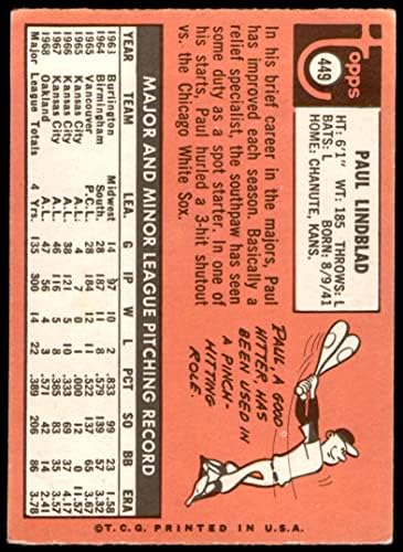 1969 Topps # 449 Paul Lindblad Oakland Athletics Bun Athletics