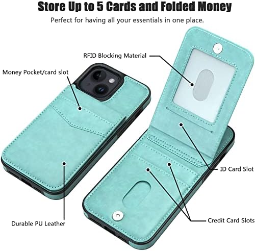 Qireoky pentru iPhone 14 caz portofel cu titularul cardului funcțional două mod Kickstand rezistent la șocuri RFID blocare piele subțire de protecție card de Credit sloturi caz pentru iPhone 14