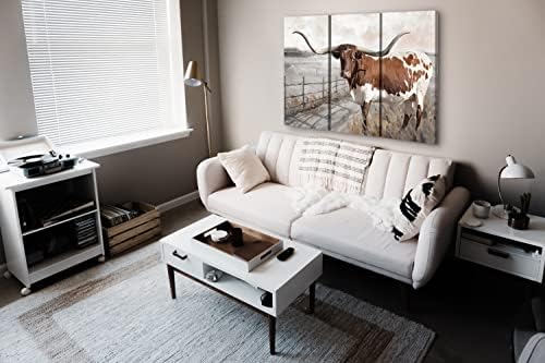 Longhorn Canvas Art Art Decor - Art Cow, Texas Western Tema Set 3 piese Set - 36x48 Mare decorative cu mai multe panouri pentru living, bucătărie, dormitor, birou și decor pentru casă