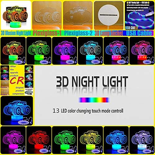 Lumini de noapte 3D pentru copii camioane monstru pentru băieți lampa de noapte pentru camera pentru bebeluși LED LED Lampa Monster Camioane pentru copii decor Cameră Atingeți 7 culori sau 13 schimbări de culori camioane monstru Dimmable Cele mai bune cadouri pentru copii